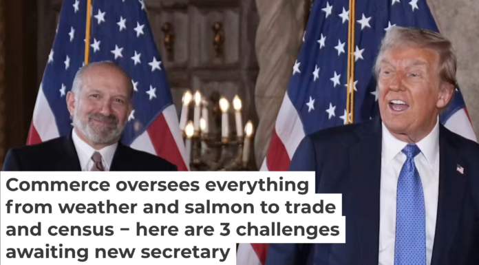 Howard Lutnick, left, is President Donald Trump’s nominee to run the Commerce Department. AP Photo/Evan Vucci